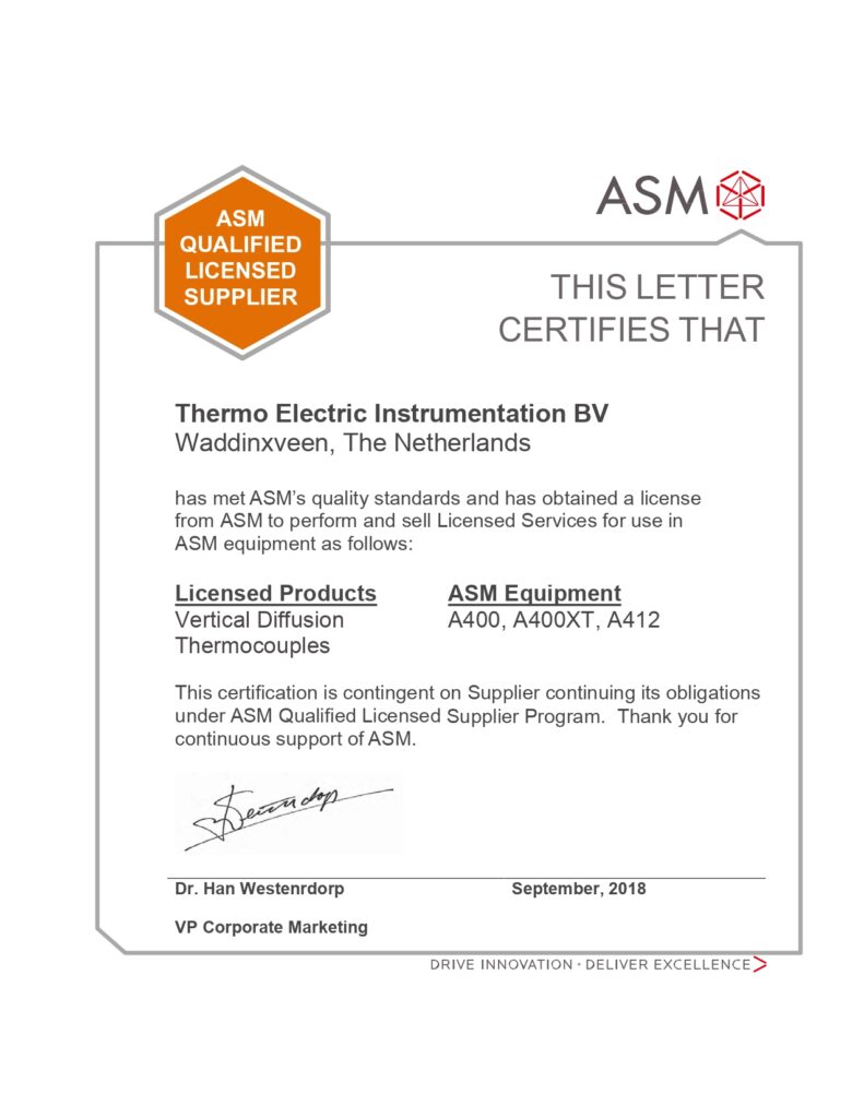 ASM Supplier Qualification Certificate